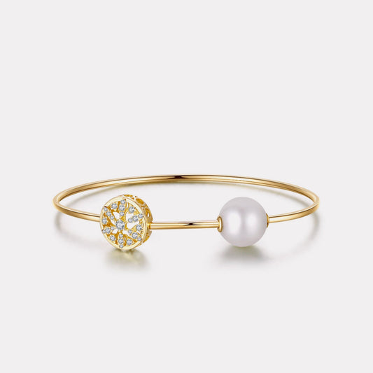 Natural White Pearl Diamond Bangle - BGHT19287