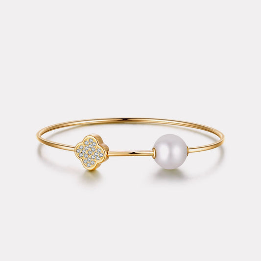 Natural White Pearl Diamond Bangle - BGHT19288